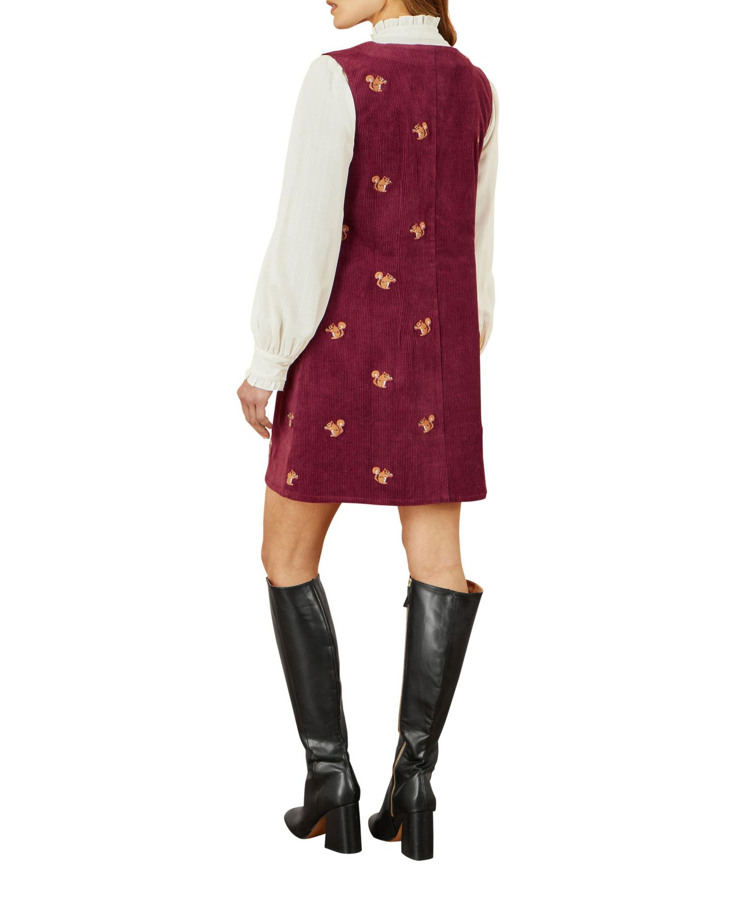 Women's V-Neck Cord Pinafore Dress