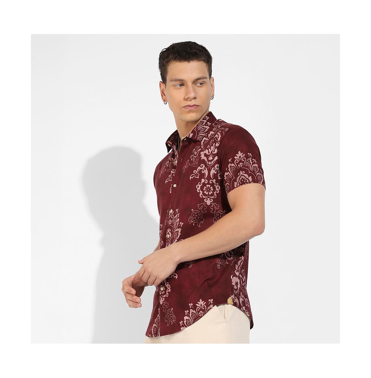 Campus Sutra Men's Brown Ethnic Motif Shirt