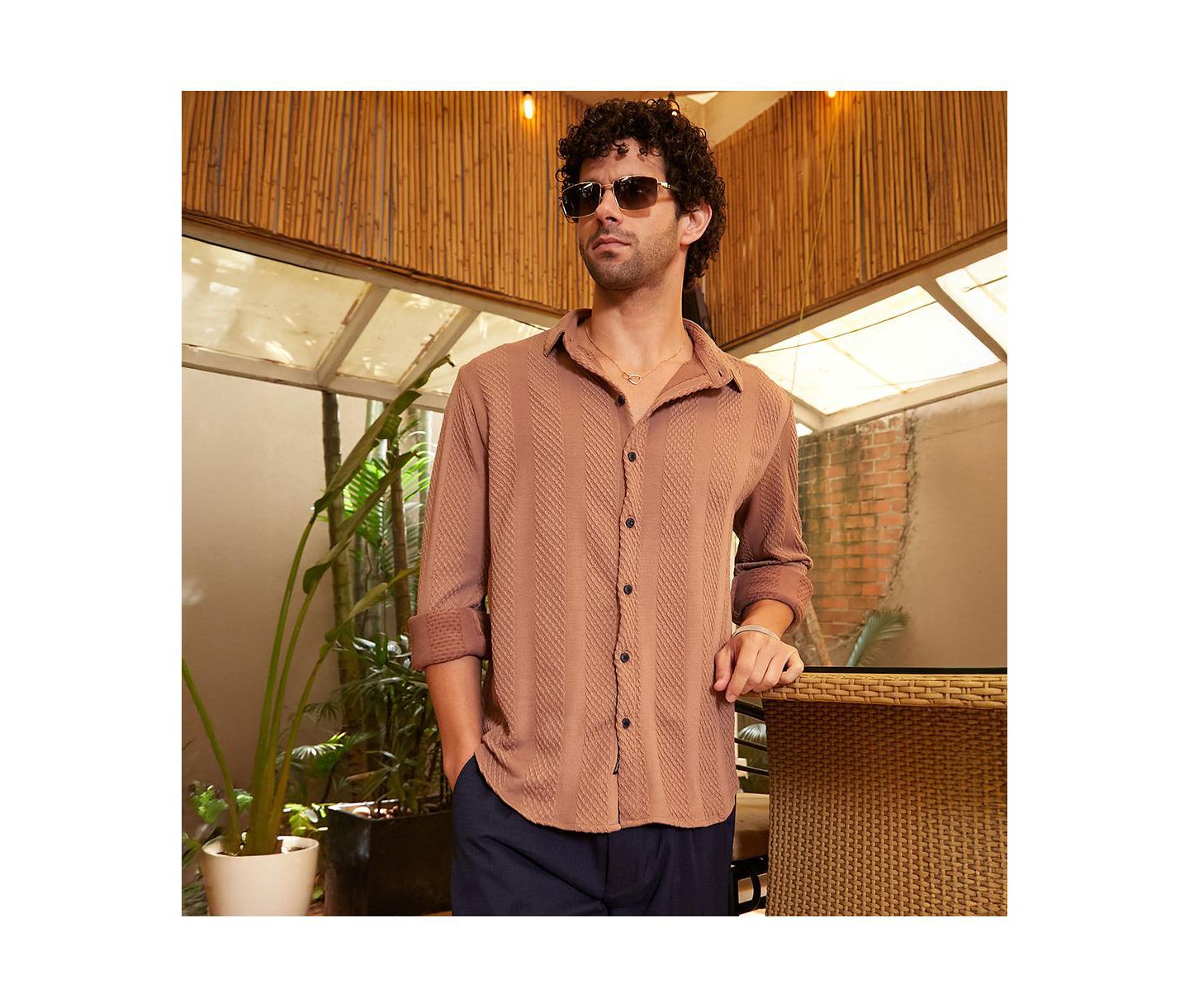 Мужская рубашка Cahoot Campus Sutra Tan Brown Scale-Tactile, цвет: Коричневый — фото 3