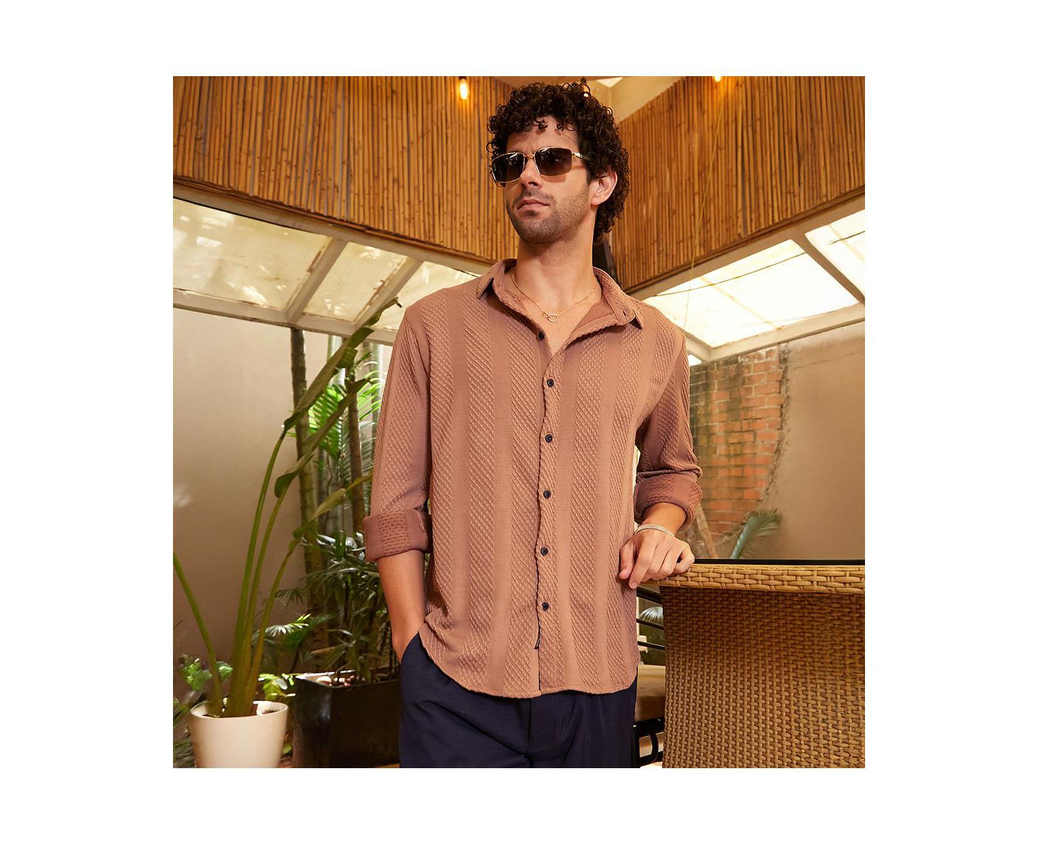 Men's Tan Brown Scale-Tactile Shirt