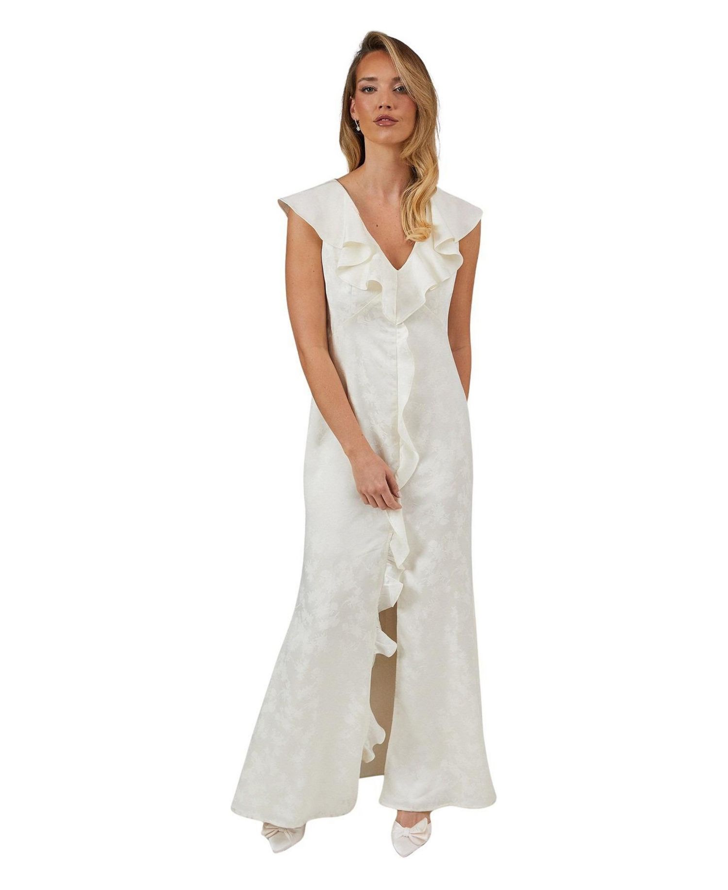 Women's Satin Jacquard V-Neck Bridesmaid Dress