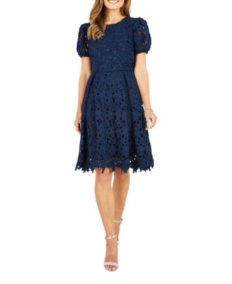 Women's Lace Skater Dress With Puff Sleeves