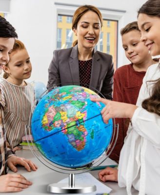 13-Inch Illuminated World Globe with Stand LED Light, Dual-Axis Rotation, USB Powered Educational Globe for Kids & Adults