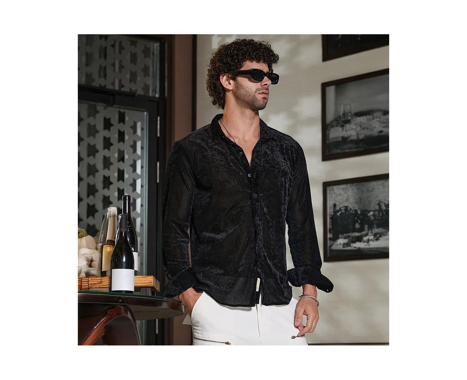 Men's Onyx Black Solid Velvet Shirt