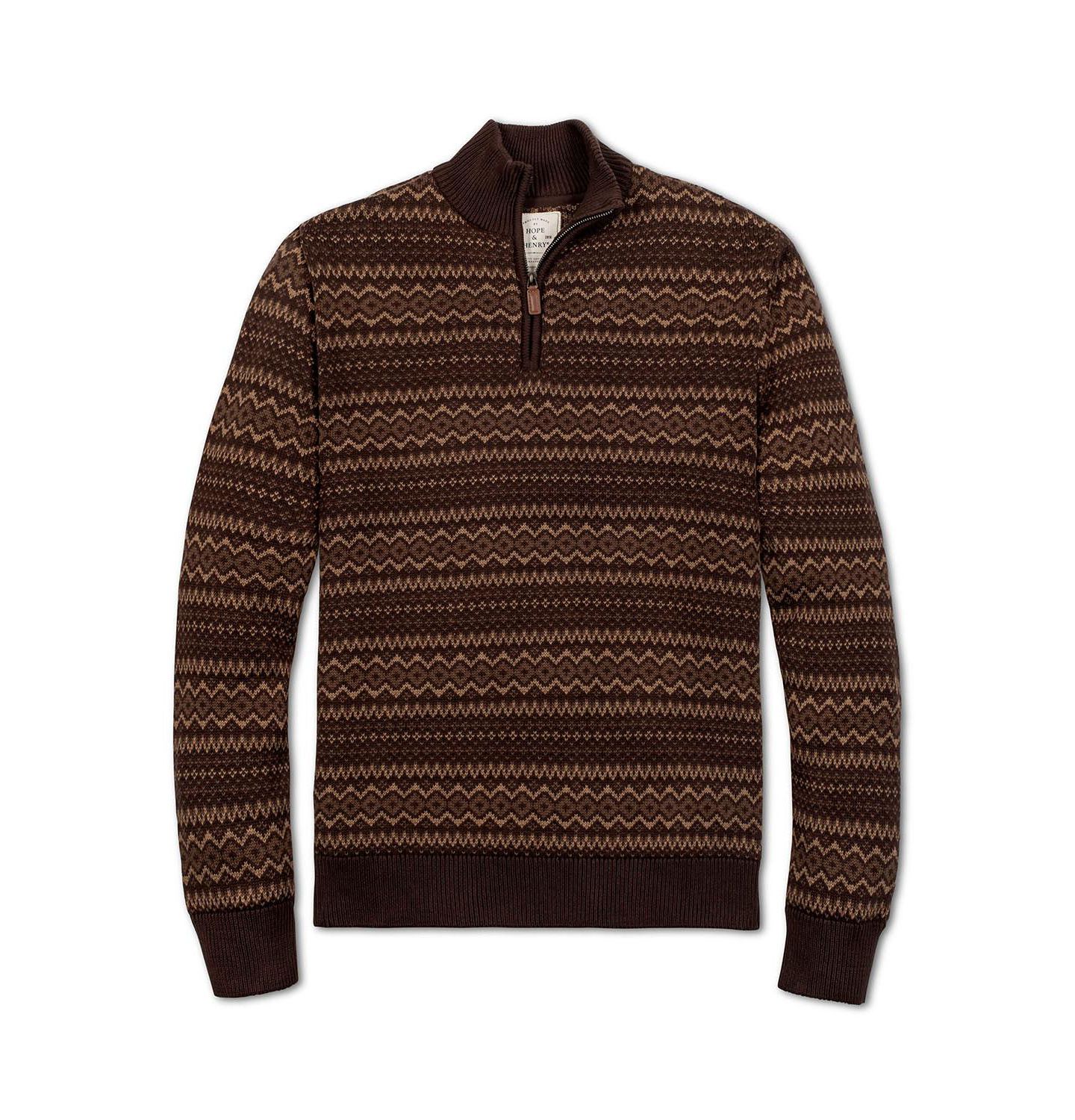 Мужской свитер Hope & Henry Organic Half Zip Intarsia Pullover, цвет: Шоколадный — фото 3