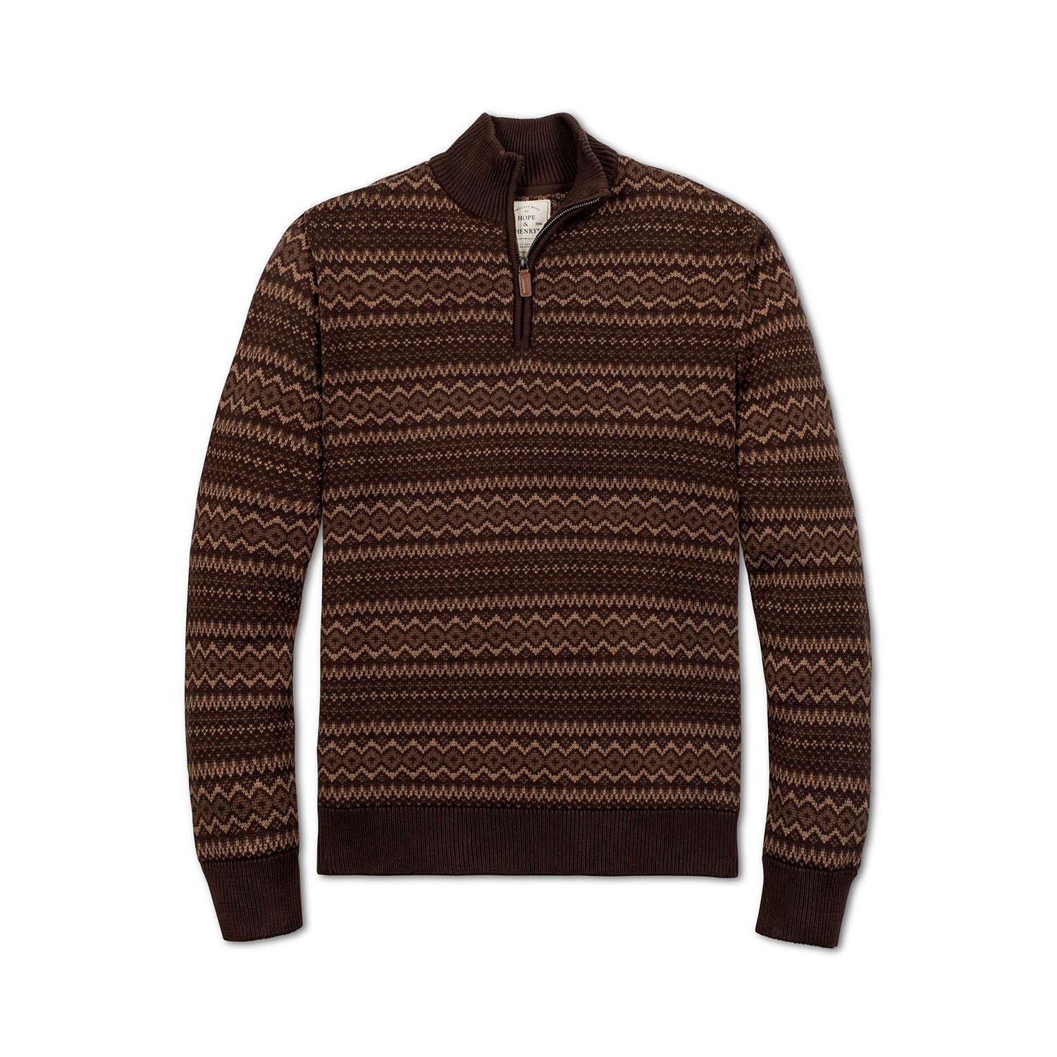 Men's Hope and Henry Organic Half Zip Intarsia Pullover Sweater