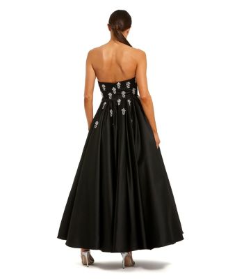 Women's Crystal Embellished Strapless Satin A-Line Dress