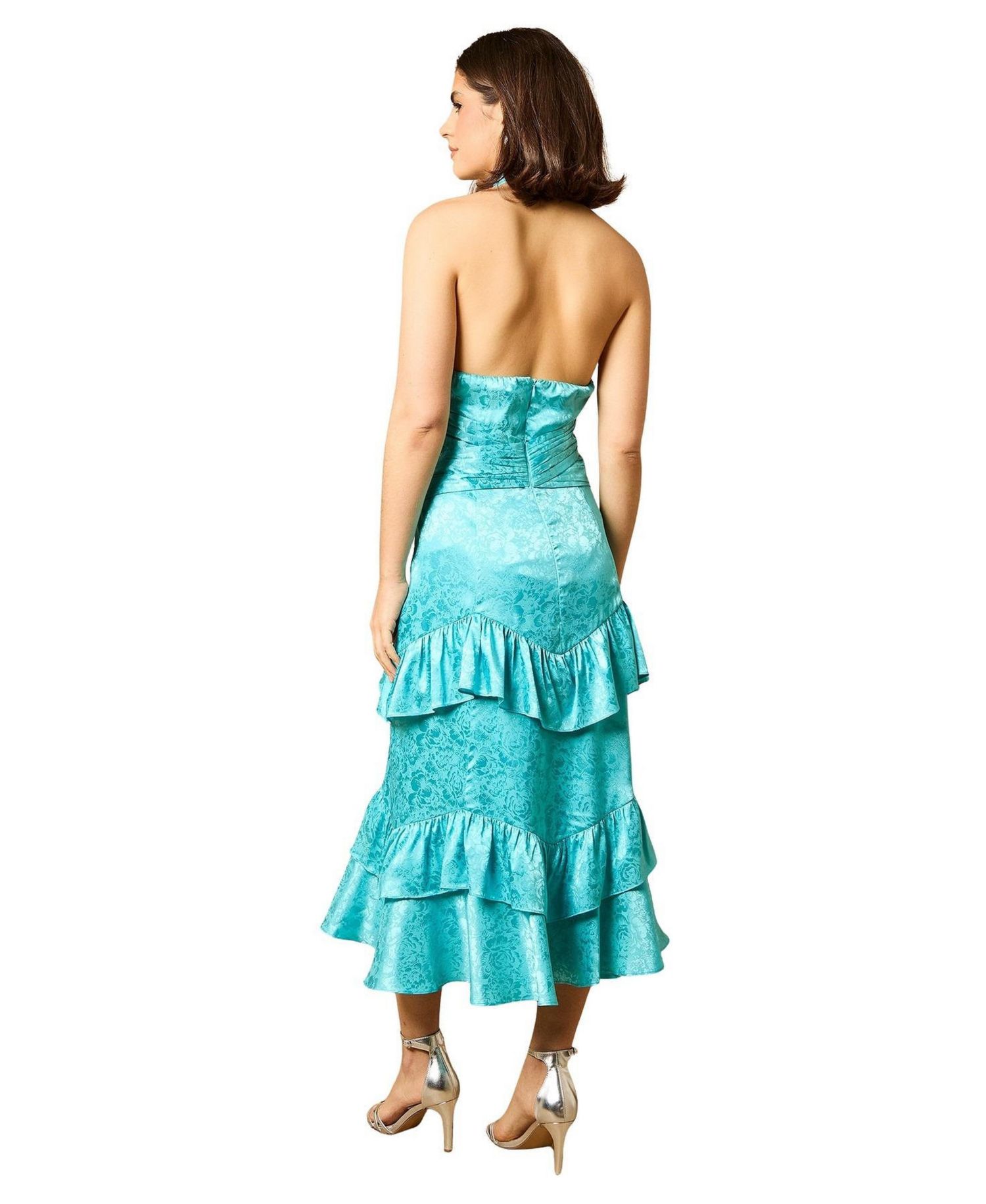 Women's Halterneck Satin Jacquard Midi Dress