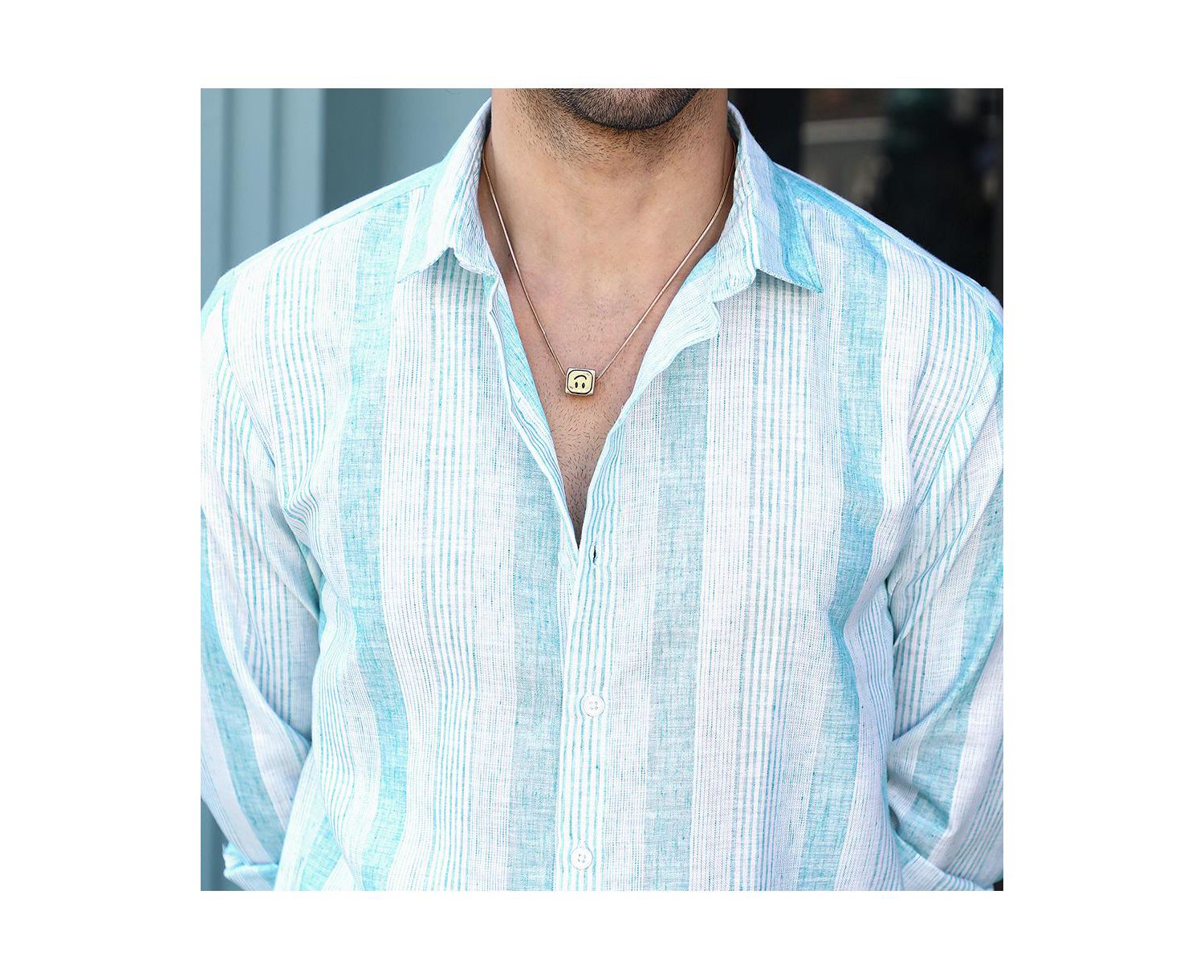Men's Sky Blue Pincandy-Striped Regular Shirt