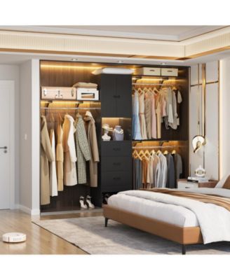 96-Inch Closet Organizer System with 3 Wood Drawers, Shelving Towers and Hanging Rods, 8-Foot Closet System with Doors