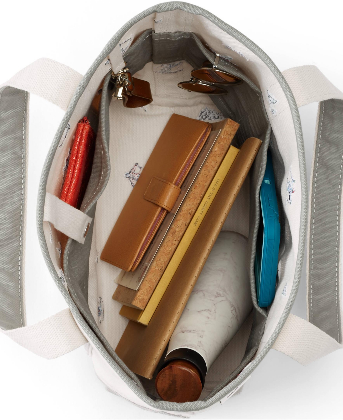 Lands' End Medium Embroidered 5 Pocket Open Top Canvas Tote Bag