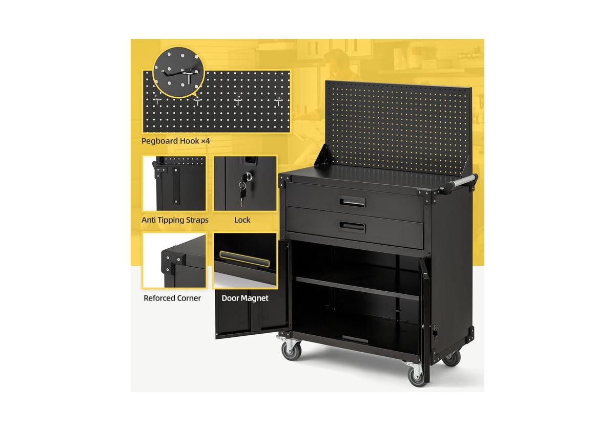 Aecojoy Work Bench for Garage with Pegboard Drawers