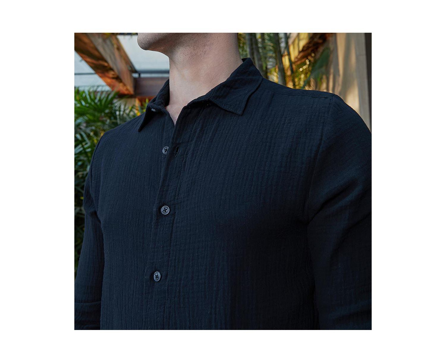 Men's Midnight Black Breezy-Weave Shirt