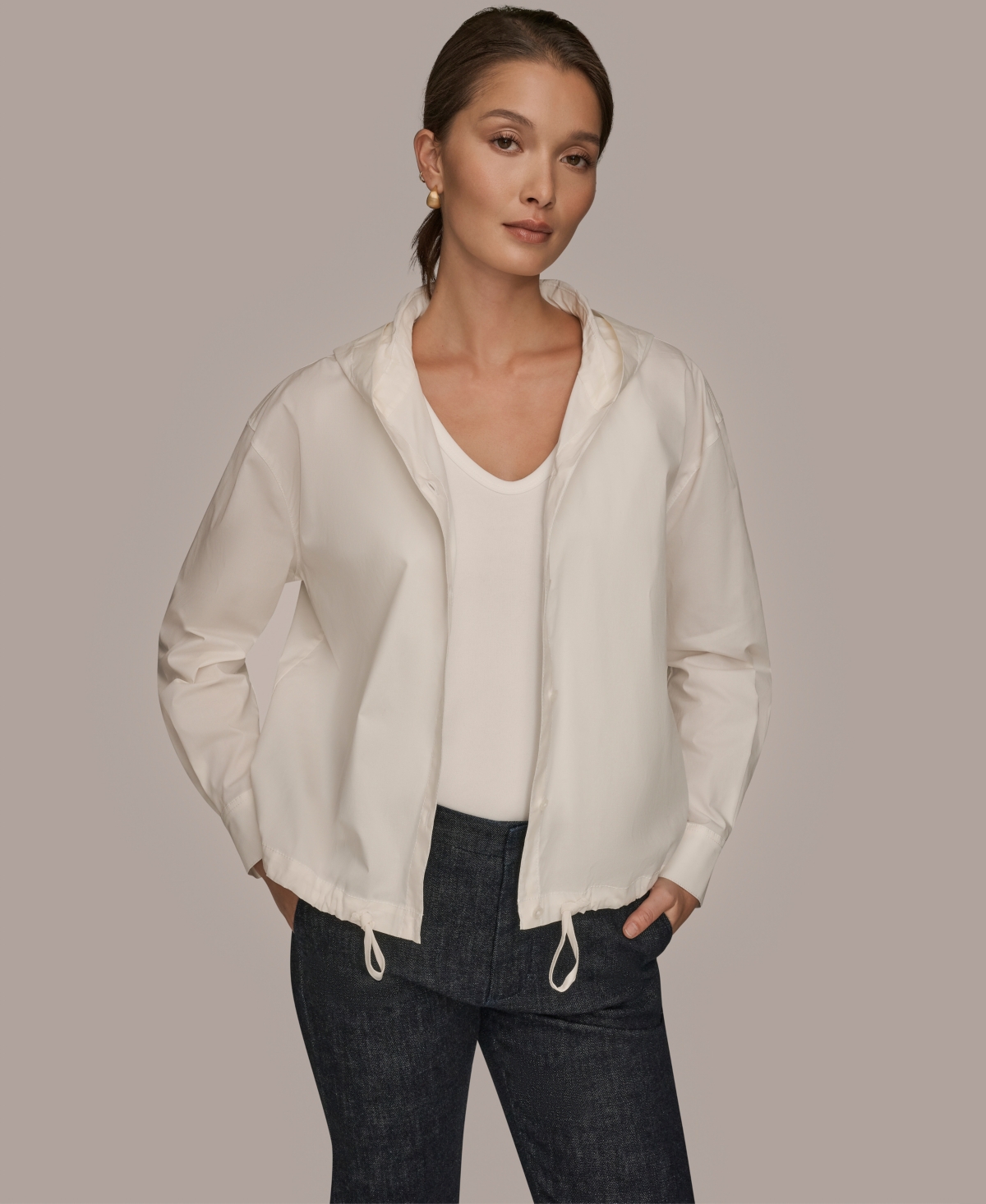 Donna Karan Weekend Women's Long-sleeve Hooded Jacket In White
