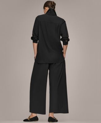 Donna Karan Weekend Womens Button Down Shirt Mid Rise Ankle Pants In Black