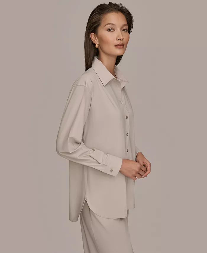 Women's 4-Way Stretch Knit Long Sleeve Button-Front Shirt - thumbnail 3