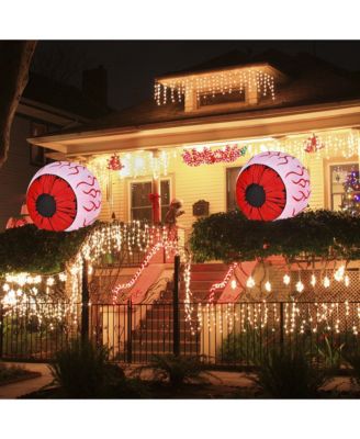 2 Pack 3 FT Halloween Inflatable Eyeballs w/ Air Blower & Red LED Lights