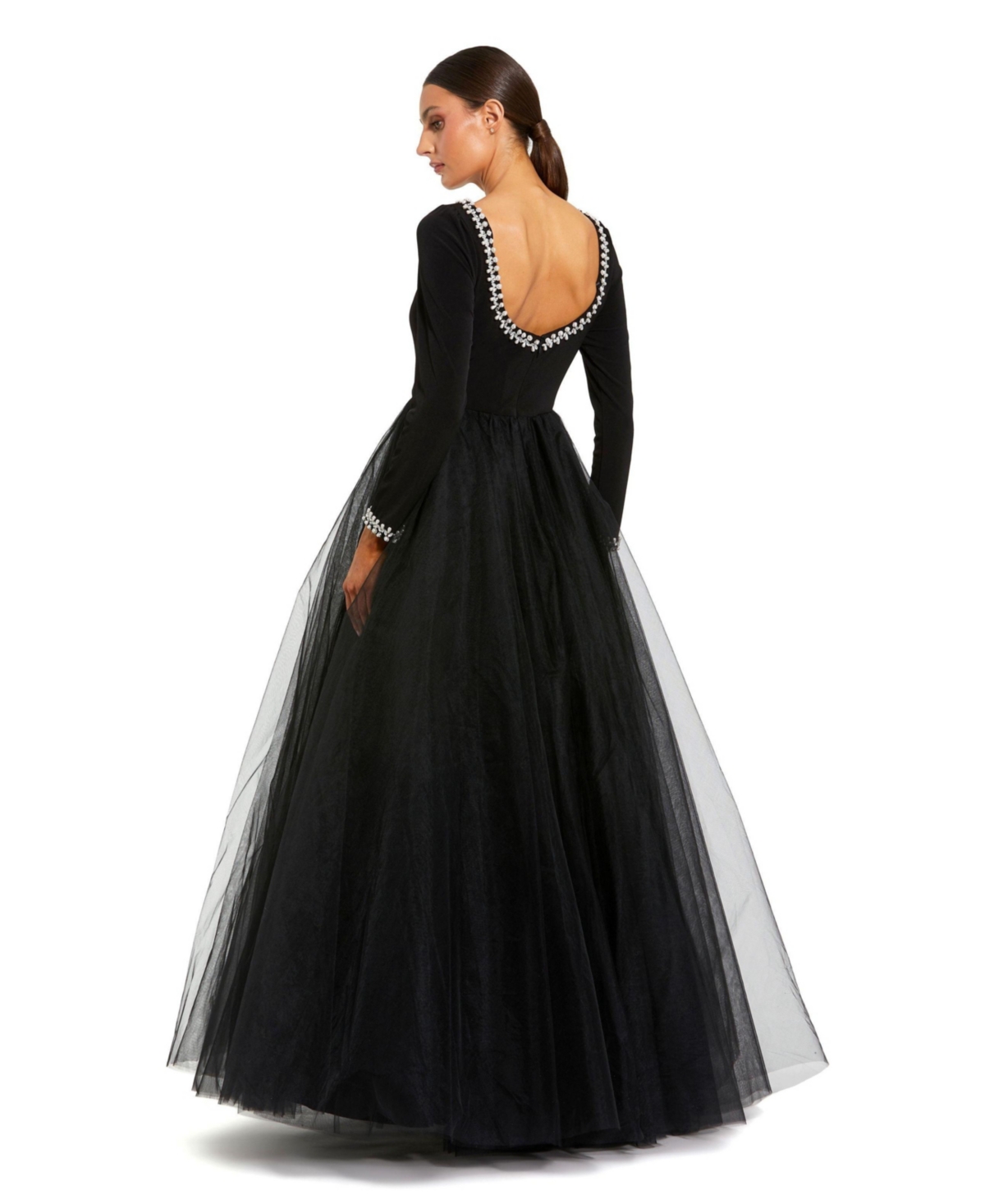 Mac Duggal Women's Embellished Jersey Long Sleeve Ballgown With Tulle Skirt