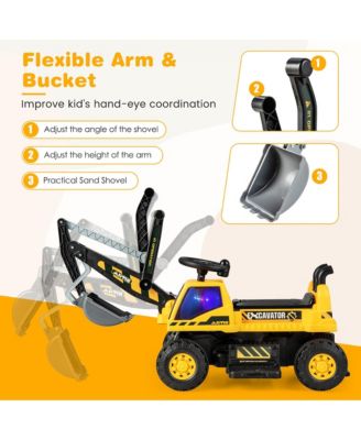 Kids Ride on Excavator Digger Electric Construction Vehicles with Lights & Music