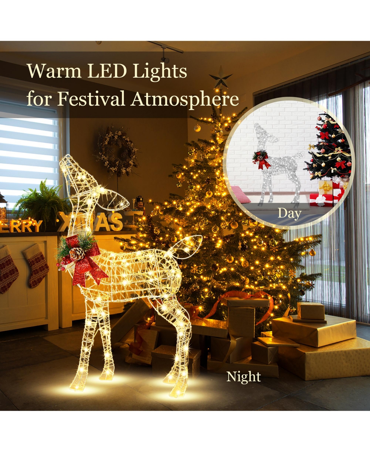 Lighted Christmas Reindeer w/ 50 Led Lights Outdoor Yard Christmas Decorations