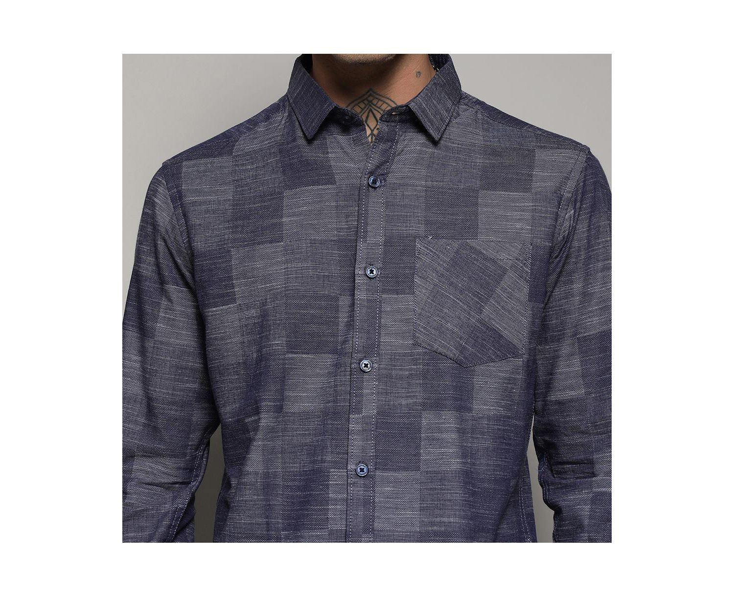 Men's Steel Blue Heathered Denim Check Shirt