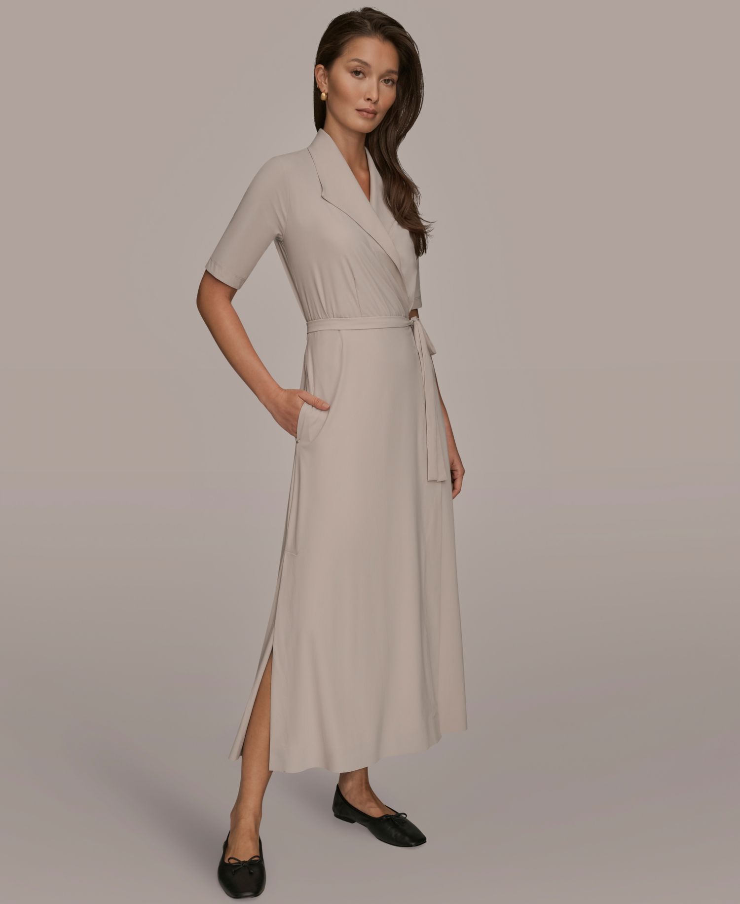 Women's 4-way Stretch Knit Elbow-Sleeve Collared Polo Dress