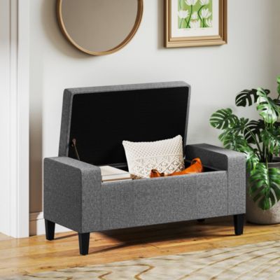 Recgular Tufted Linen Storage Ottoman Bench with Flipping Top