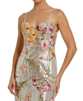 Women's Sleeveless Bustier Floral Applique Gown