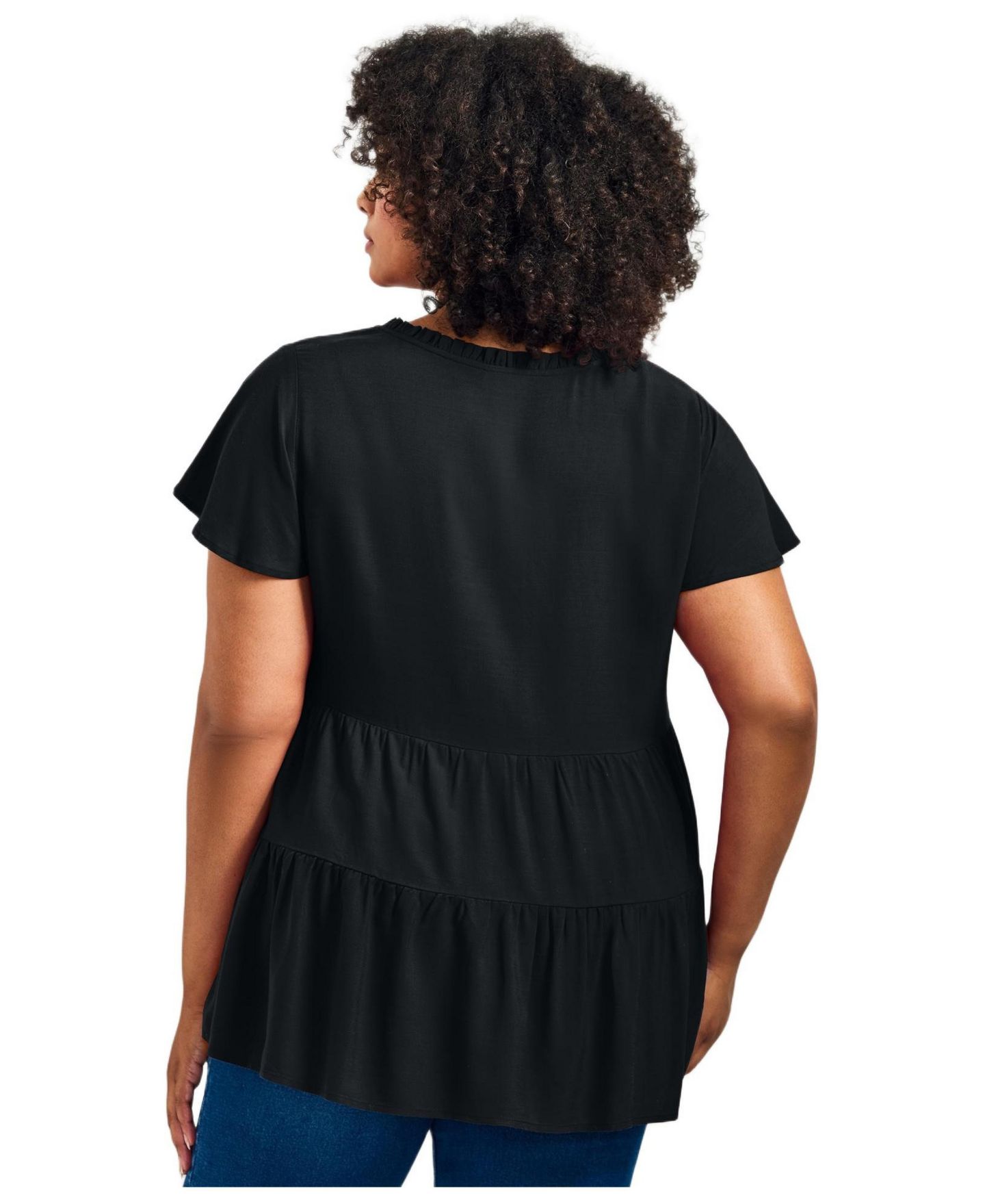 Женский топ Avenue Plus Size Lani Flutter Sleeve Tiered, цвет: Чёрный — фото 2