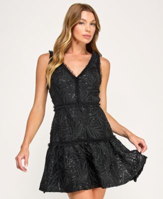 SENI & CADE - Juniors' Corded Sequin Ruffle Dress