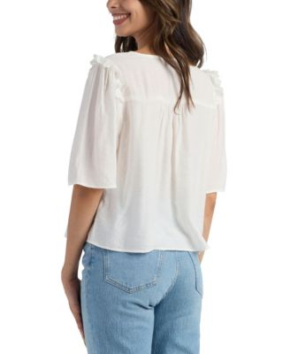 Juniors' Solid Crinkle V-Neck Top