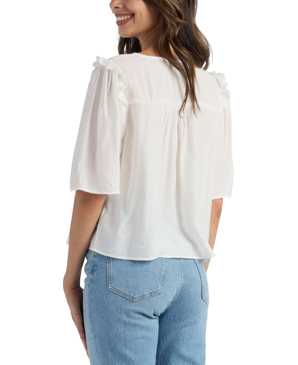 Bcx Juniors' Resort Solid Crinkle V-neck Top In White