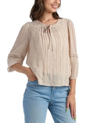 Juniors' Textured Tie Neck Top