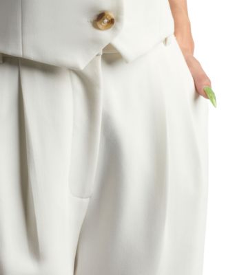 Juniors' Twill Pleated Wide Leg Pants