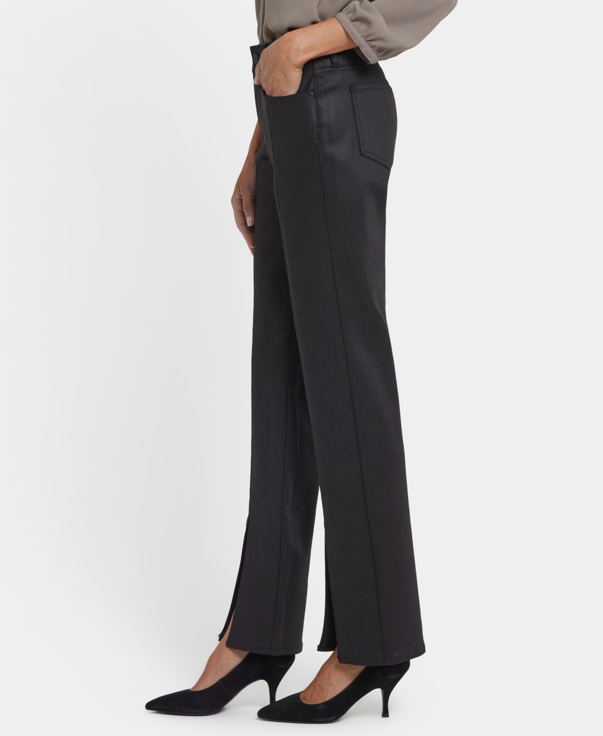 Nydj Women's Coated Marilyn Straight Front Slit Jeans In Black