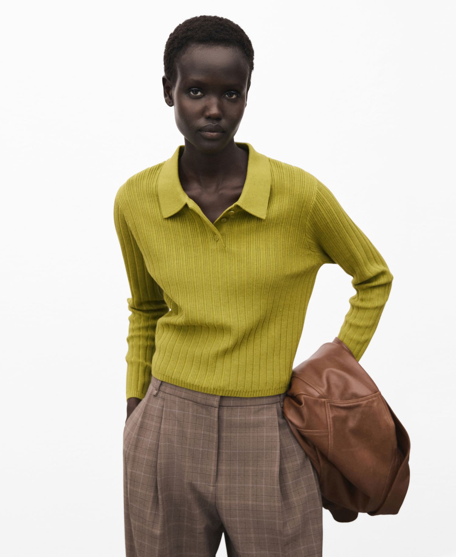 Women's Polo-Neck Ribbed Sweater