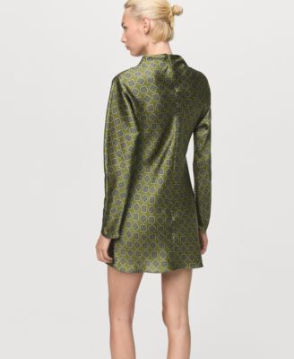 Women's Perkins Collar Satin Printed Dress