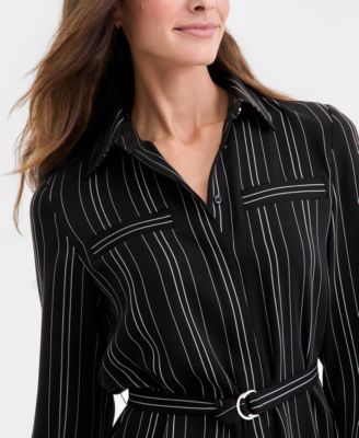 Women's Striped Button-Front Tie-Waist Shirt