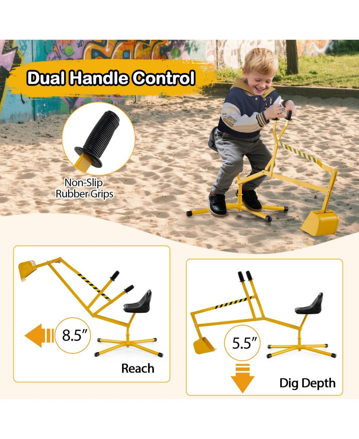 Sand Digger with 2-Handed Controls and Flexible Shovel for 3+ Years Old Kids