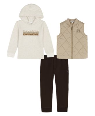 Calvin Klein - Boys 2T-7 3-Piece Full-Zip Vest, Hoodie and Joggers Set