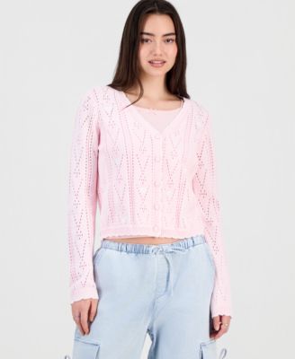 Hooked Up by IOT - Juniors' Pointelle Embroidered Cardigan