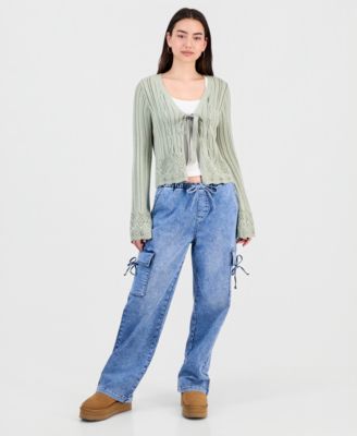 Juniors' Pointelle Tie-Front Cardigan