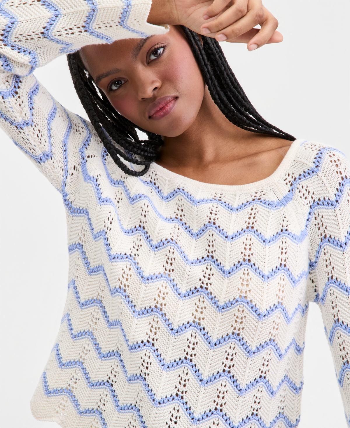 Hooked Up by Iot Juniors' Chevron Pointelle Sweater