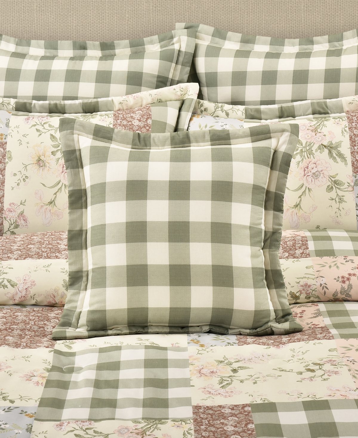 Piper & Wright Eloise Gingham Check Decorative Pillow, 18" X 18" In Green