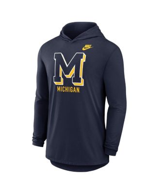 Men's Navy Michigan Wolverines Legacy Tri-Blend Dri-FIT Long Sleeve Hoodie T-Shirt