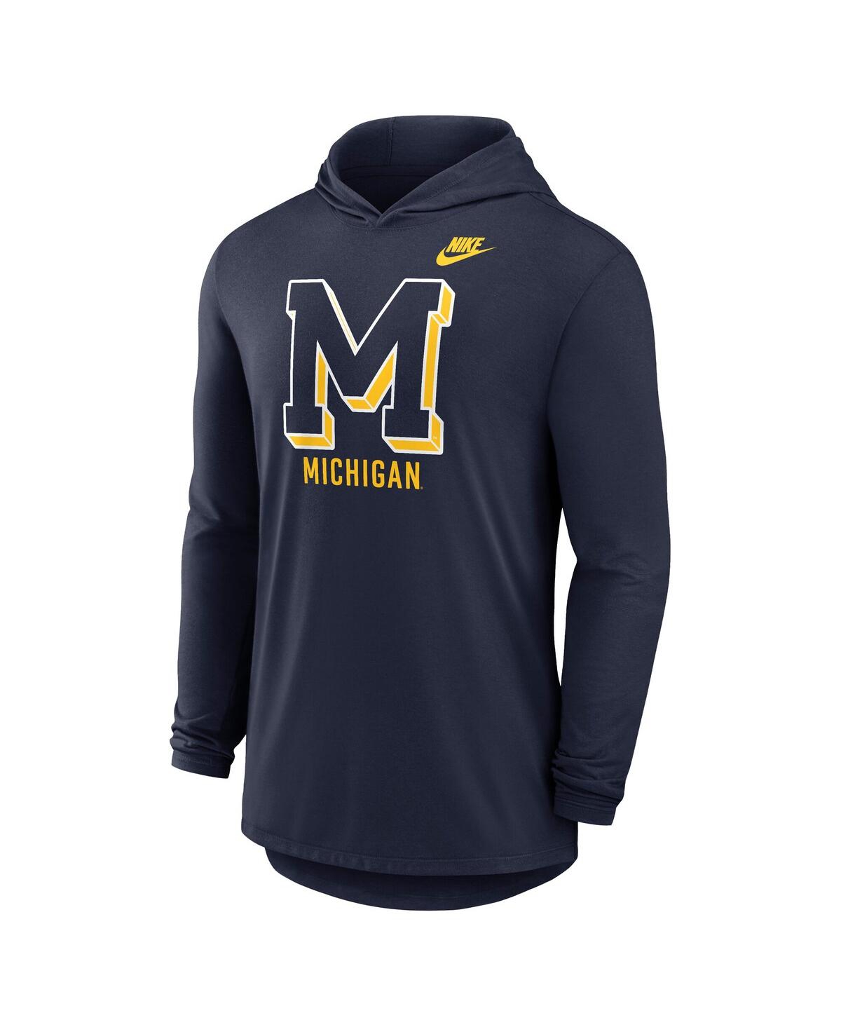 Nike Men's Navy Michigan Wolverines Legacy Tri-Blend Dri-fit Long Sleeve Hoodie T-Shirt