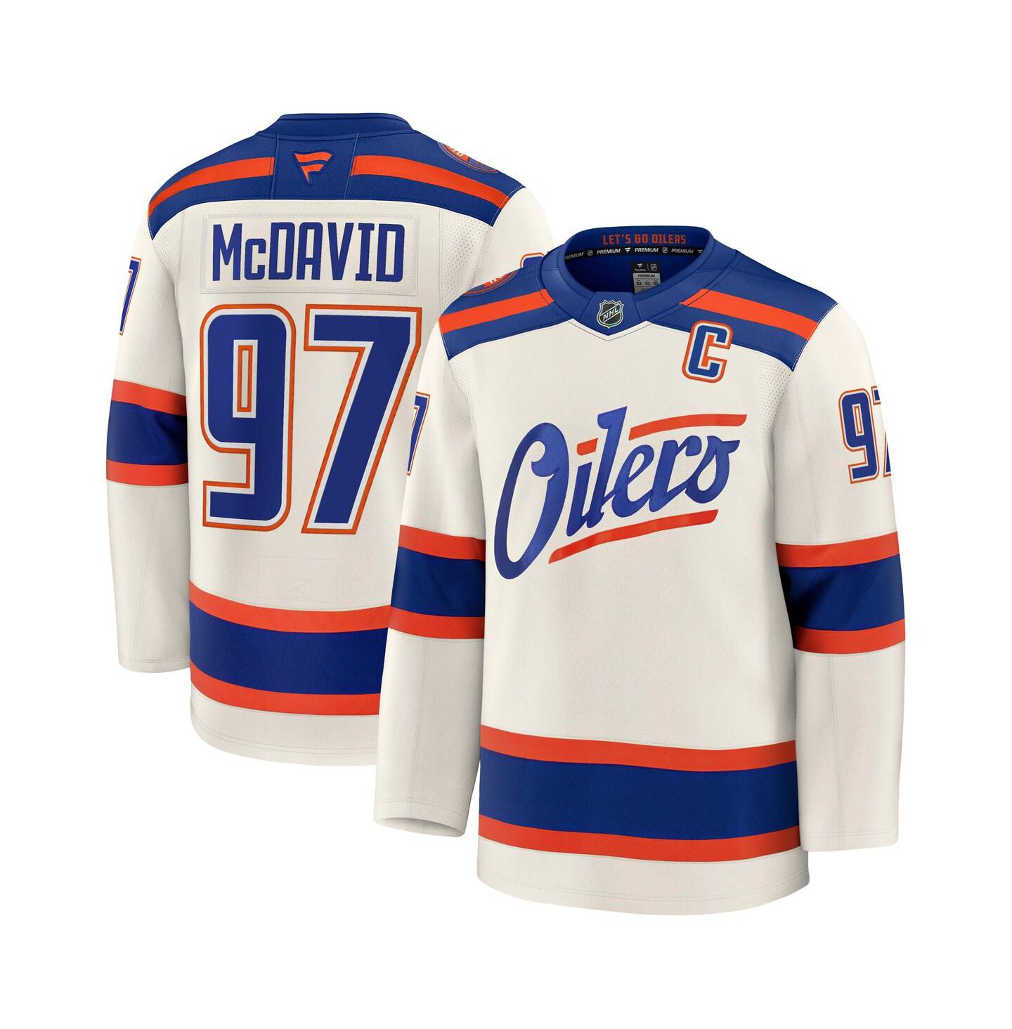 Мужской топ Fanatics Connor McDavid Light Beige Edmonton Oilers Alternate Premium Jersey — фото 1