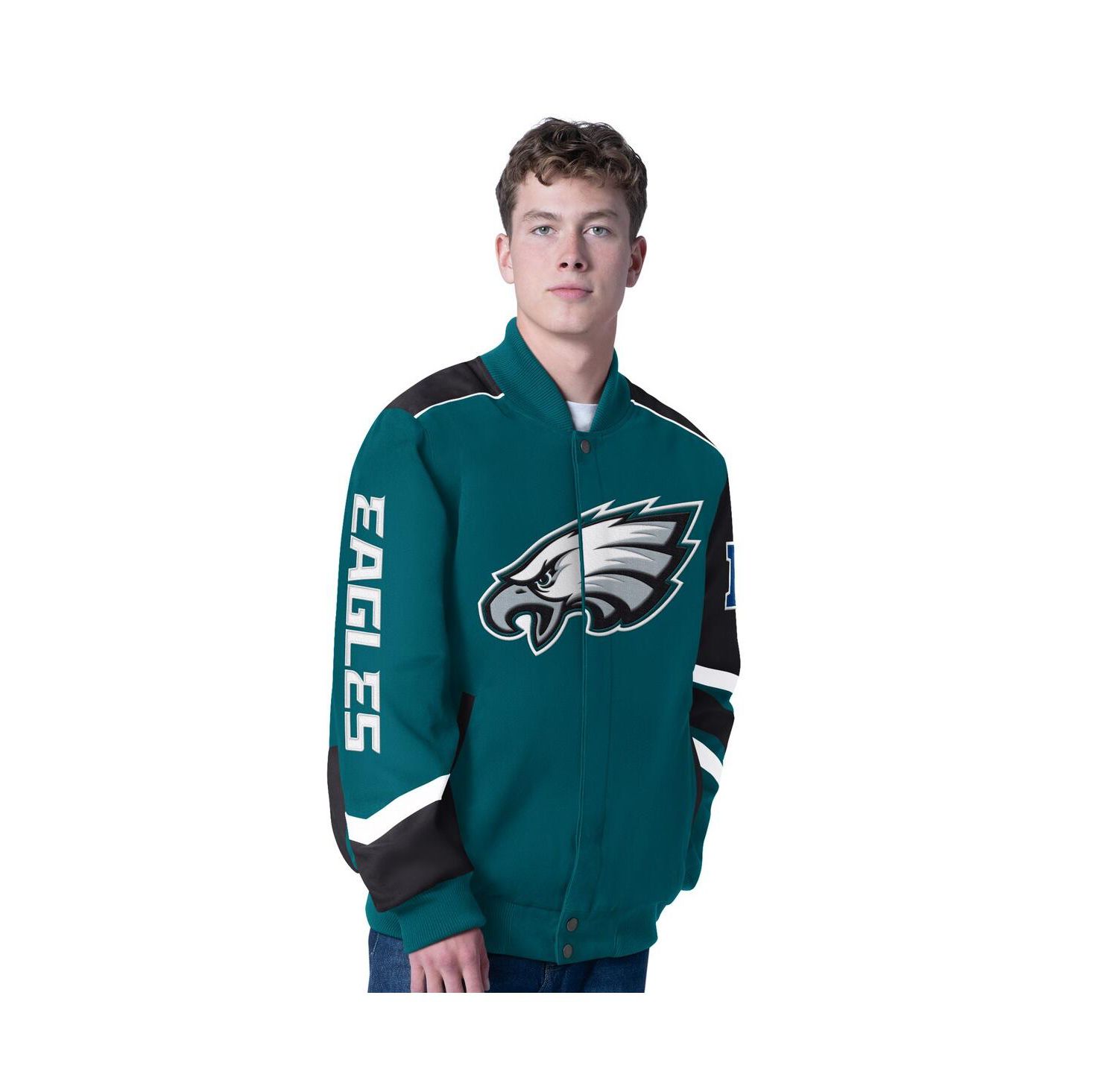 Men's Midnight Green Philadelphia Eagles Prime Time Full-Zip Racing Jacket