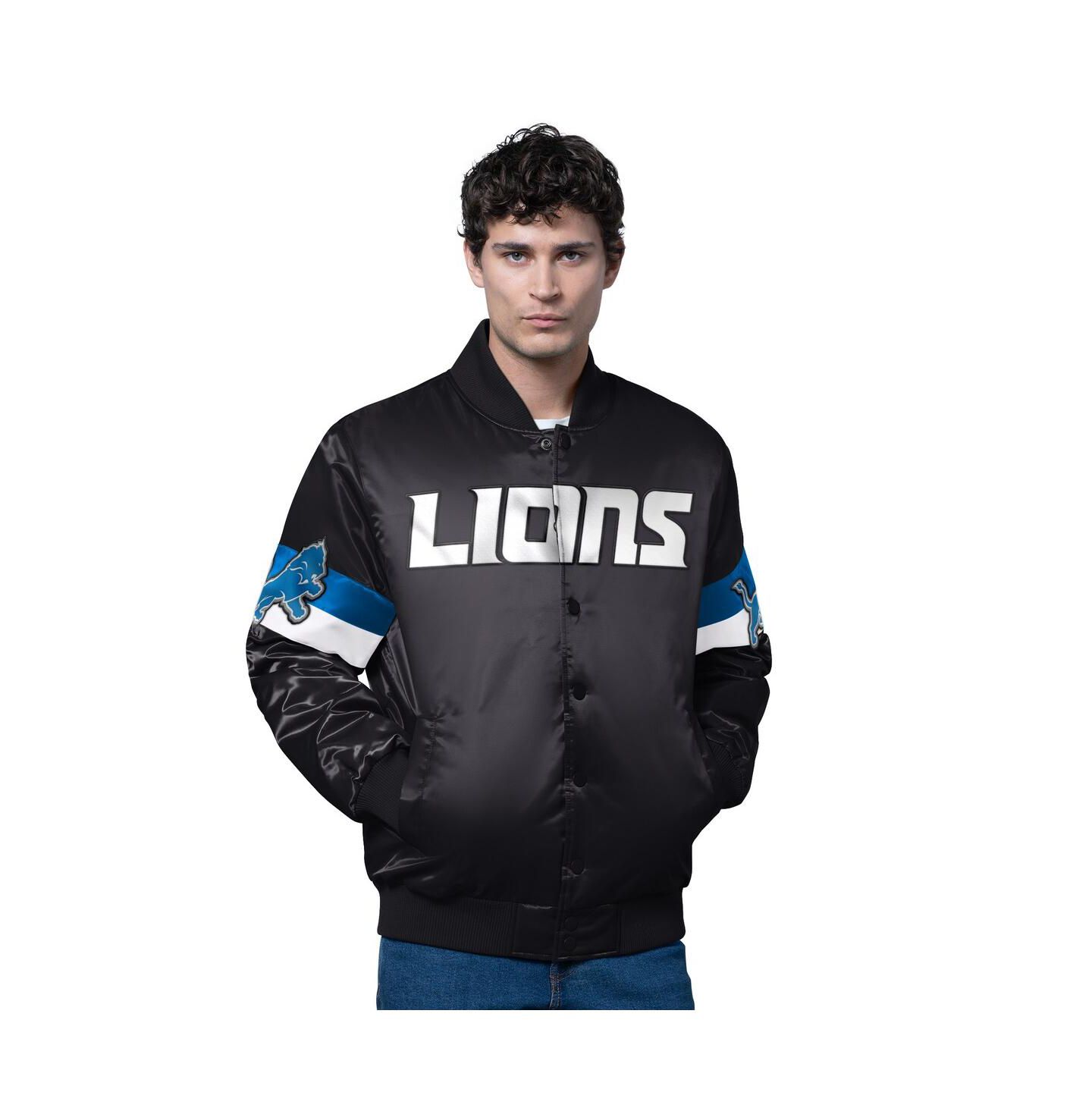 Мужская куртка Starter Black Detroit Lions Triple Option Full-Snap Varsity — фото 1
