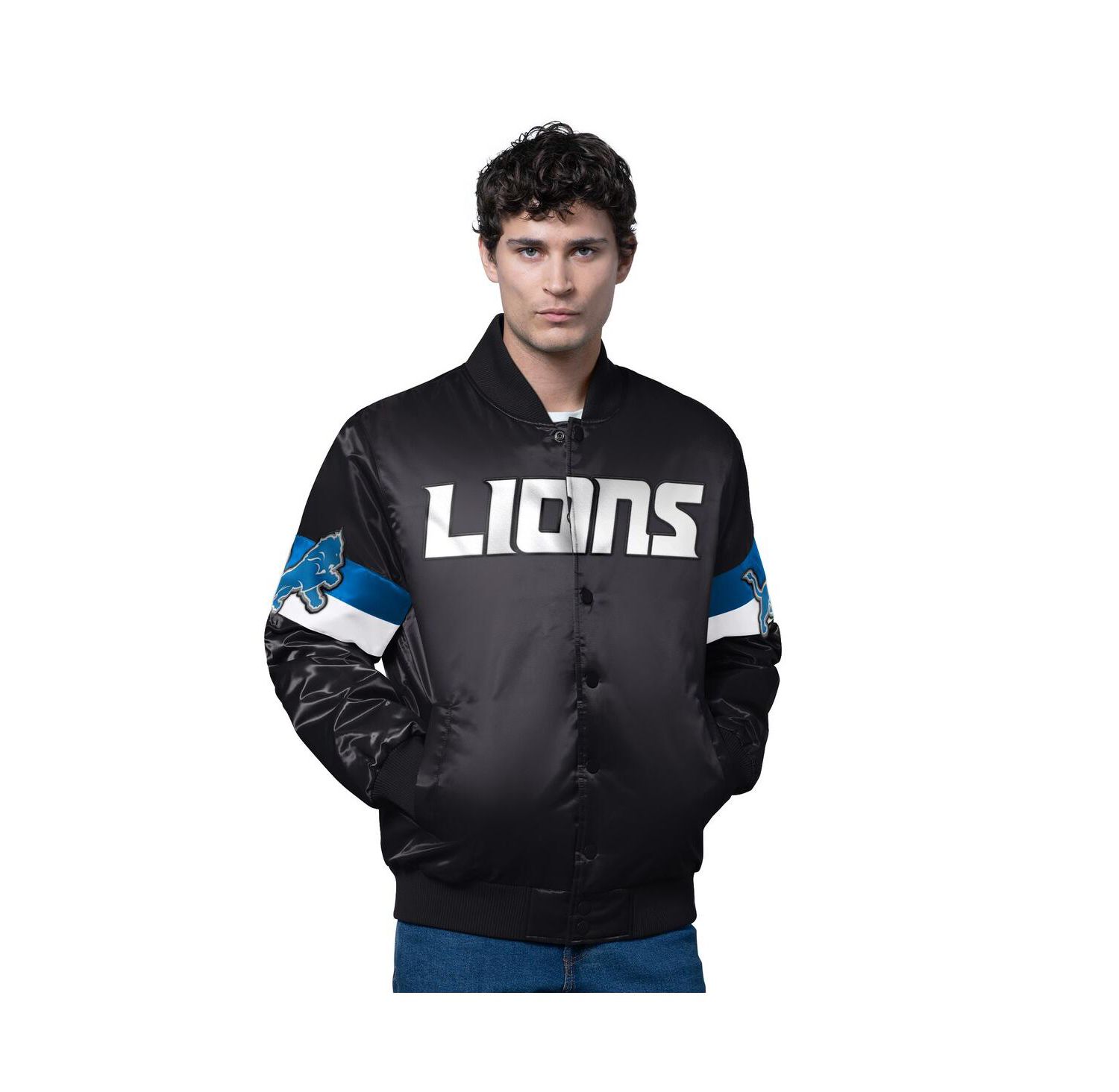 Men's Black Detroit Lions Triple Option Full-Snap Varsity Jacket